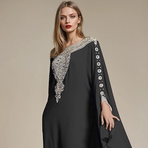 Luxury Black Kaftan Dress – Beaded Arabic Abaya Gown, Elegant Dubai Maxi Dress, Modest Wedding Outfit, Plus Size Caftan, Goddess Dress S-5XL