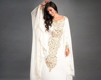Nahla Abaya Caftan, Gold Modest Kaftan Dress, Kaftan Maxi Dress, Beach Dubai Kaftan, Gold Beaded Wedding Bridal Gown, Plus Size Dress, S-4XL
