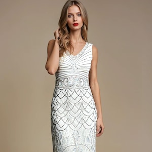 Eva Gatsby Wedding Dress | Off White 1920s Bridal Gown | Art Deco Beaded Flapper Dress | Vintage Downton Abbey Style | Roaring 20s Bride