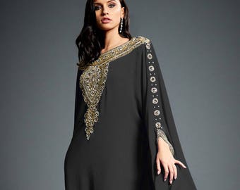 Amina Moroccan Abaya Caftan, Gold Embellished Kaftan Dress, Kaftan Maxi Dress, Dubai Kaftan, Modest Wedding Gown, Plus Size Robe, S-XXXXL