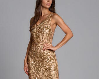 Rose Gold 1920s Gatsby Dress – Elegant Long Formal Gown, Art Deco Mother of the Bride & Groom Dress, Art Deco Wedding Guest Evening Dress