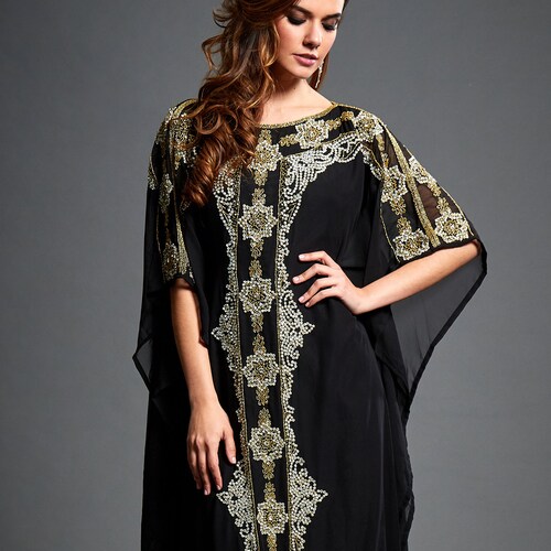 Zora Silver Embellished Caftan Black Kaftan Maxi Dress - Etsy