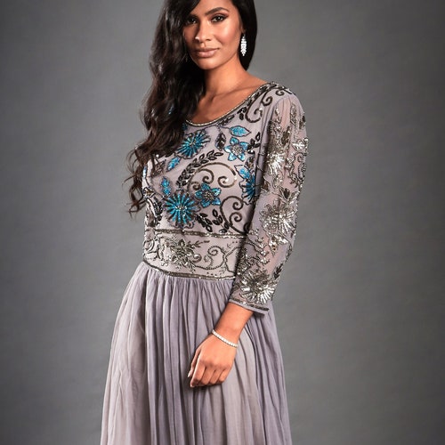 Charlotte Beaded Long Sleeve Prom Dress 