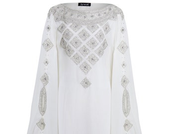Elegantes Kaftan-Kleid in Weiß, Dubai-Kaftan-Kleid, Strandhochzeitskleid, Göttinnen-Hochzeitskleid, marokkanisches Kleid, Abaya-Kleid, schlichtes Kleid