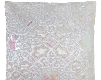 Mila White Embellished Decorative Pillow Cushion Cover, Hand Made