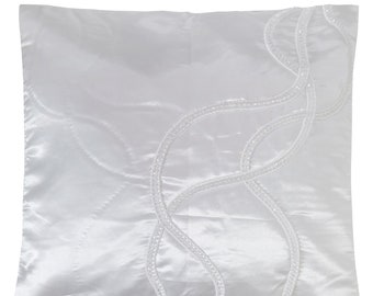 River Silver Embellished White Satin Abstract Cushion Covers