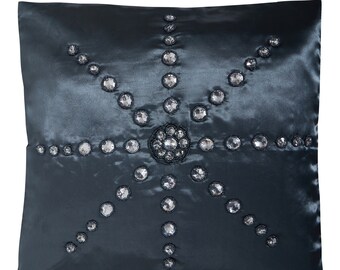 Sparkle Embellished Grey Satin Cushion Pillow Cover, Hand Made