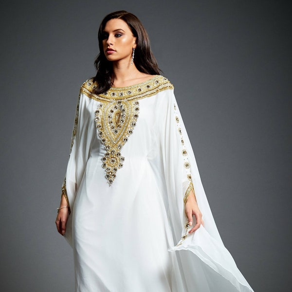 Abaya Kaftan Dress, Arabic Goddess Wedding Dress, Gold Embellished Caftan Dress, Kaftan Maxi Dress, Dubai Kaftan, Plus Size Kaftan, S-4XL