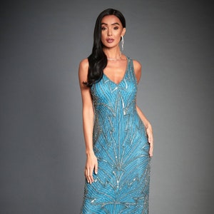 Monica 1920s Inspired Dress, Blue Gatsby Dress, Flapper Dress, Art Deco Dress, Wedding Guest, Jazz Age Dress, 1920s Fashion, 3XL-14US 18UK