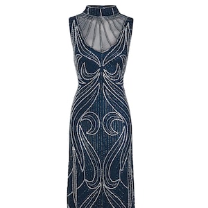 Olivia – Blue 1920s Gatsby Dress | Vintage-Inspired Wedding Gown | Downton Abbey Bridesmaid Dress | Art Deco Evening Charleston Gown | S-XXL