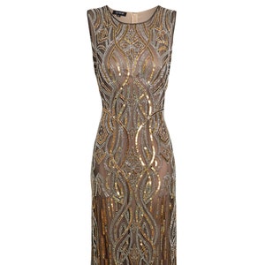 1920s Vintage Inspired Dress In Brown, Maxi Dress, Art Deco, Gatsby Wedding Dress, Downton Abbey, 1920s Cocktail Dress, 1920s Flapper Dress image 4