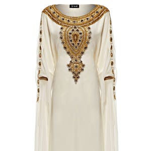 Abaya Kaftan Dress, Arabic Goddess Wedding Dress, Gold Embellished Caftan Dress, Kaftan Maxi Dress, Dubai Kaftan, Plus Size Kaftan, S-4XL image 5