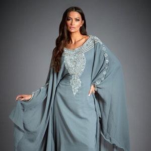 Abaya Kaftan Dress Arabic Goddess Wedding Gown Silver