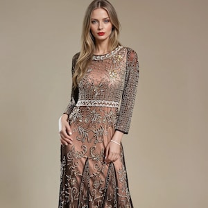 Grace Brown Elegant Modest Wedding Dress, A line Long Sleeves Wedding Dress, Courthouse Wedding Dress, Bridal Gown Dresses For Brides