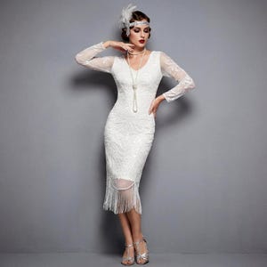 white tassel dress long sleeve White Tassel Lace Long Sleeves Fashion Dress