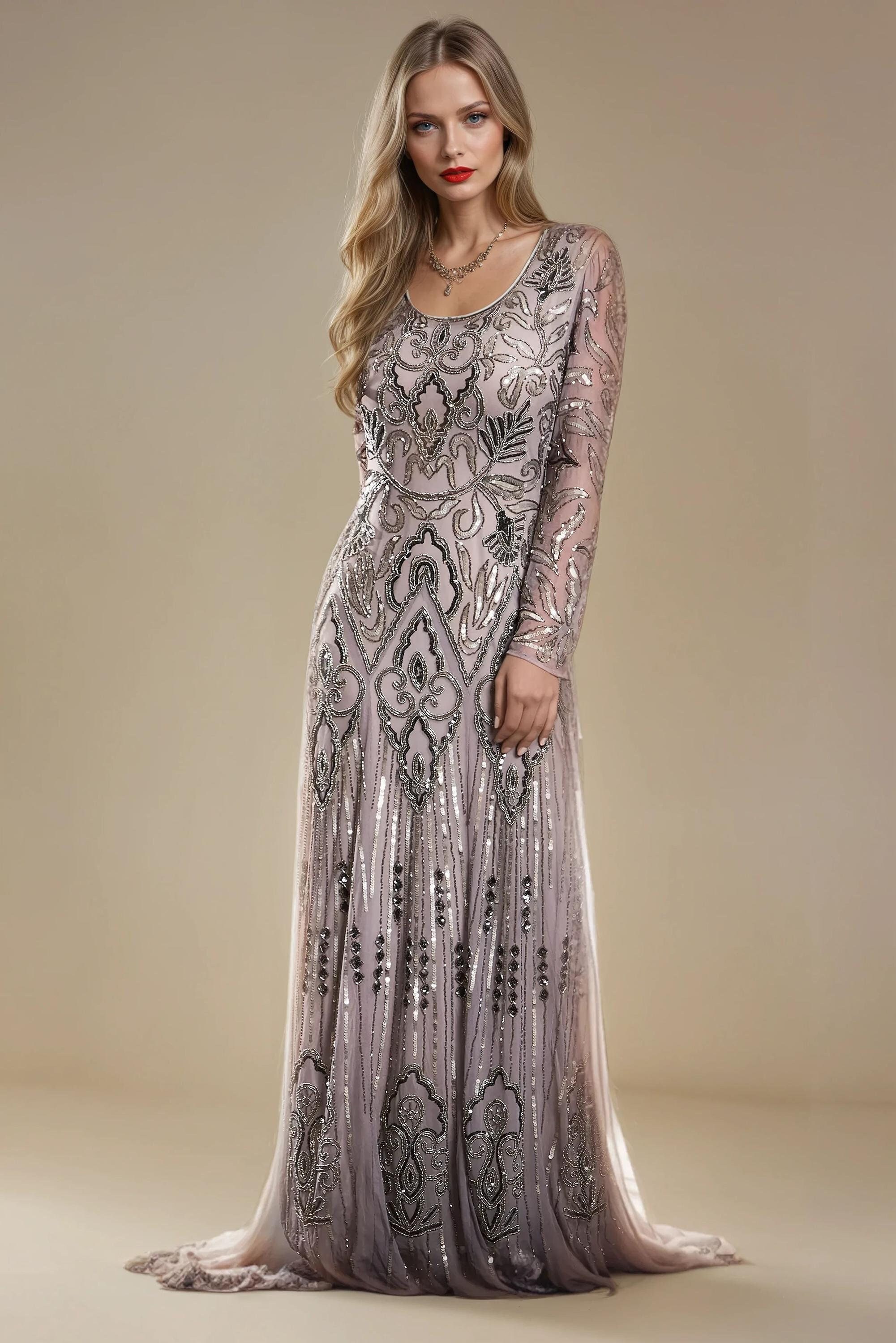 1920s grey dress 1920s dress in grey chiffon with drape and bow – LaVieDelight main image 1