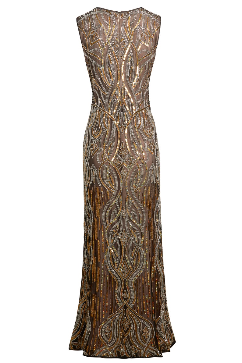 1920s Vintage Inspired Dress In Brown, Maxi Dress, Art Deco, Gatsby Wedding Dress, Downton Abbey, 1920s Cocktail Dress, 1920s Flapper Dress image 5