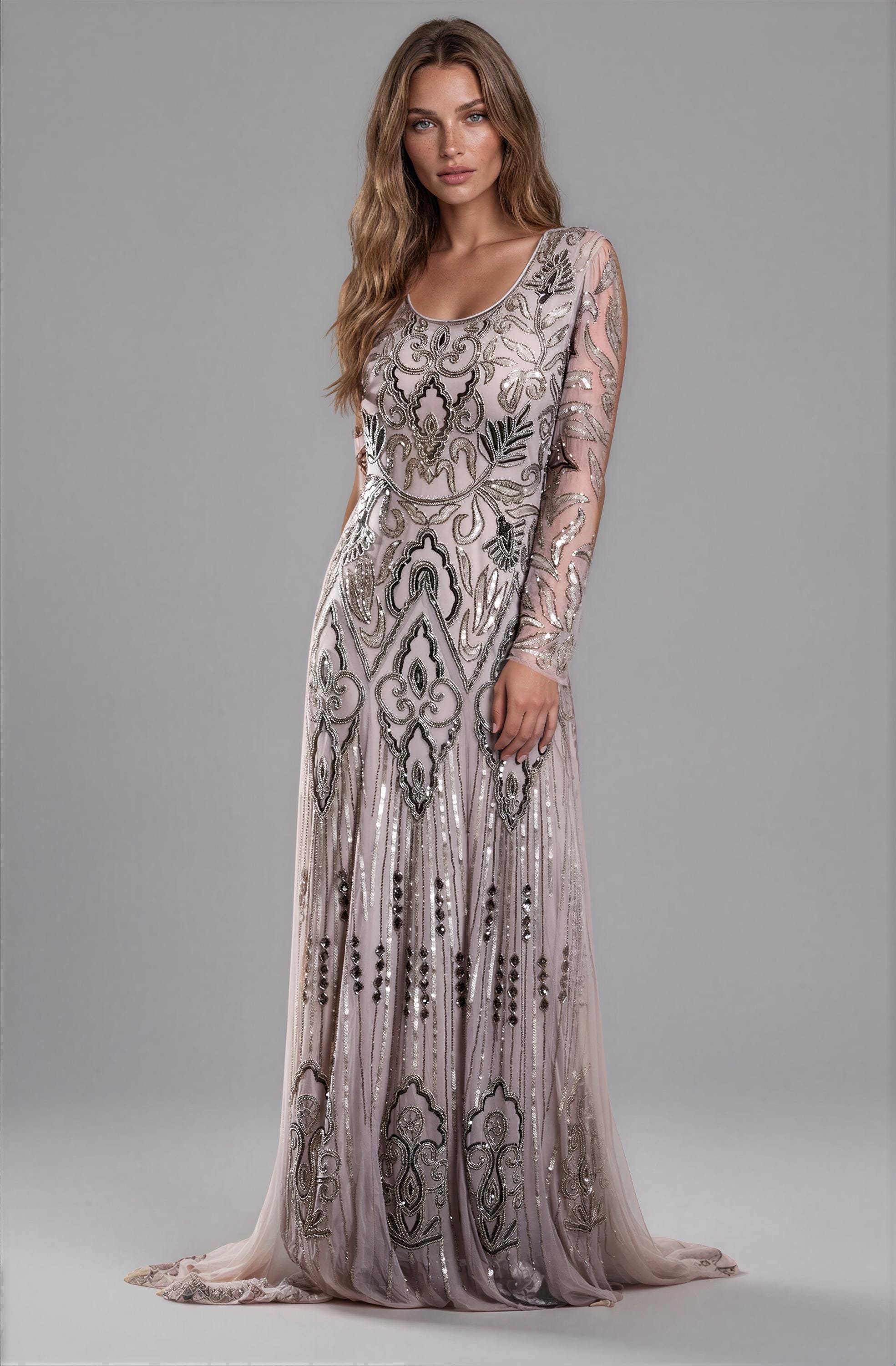grey modest dress embellishment:SEQUIN
