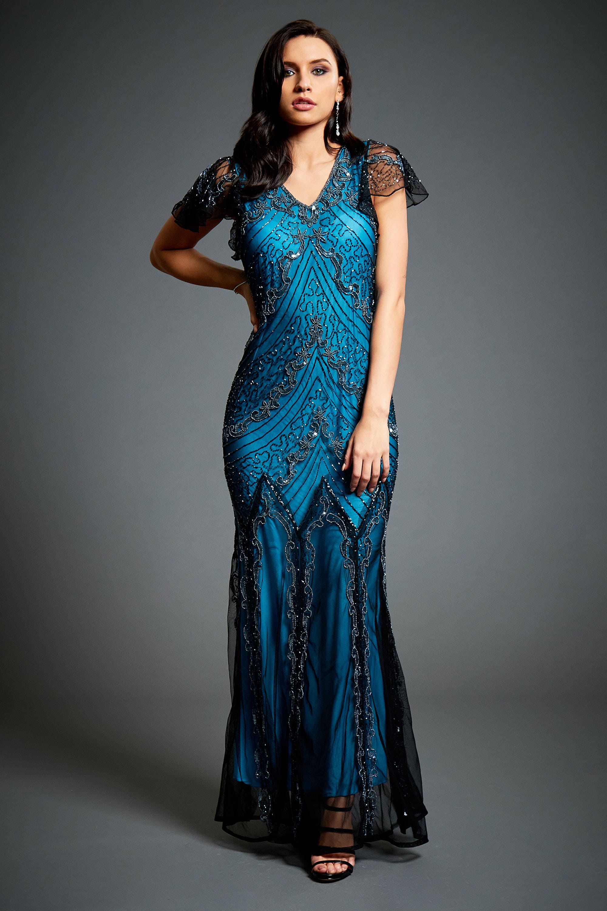 Buy Evelyn Blue Beaded Flapper Dress, 20s Great Gatsby Inspired, Downton  Abbey, Blue Formal Wedding Dress, Long Evening Gown, Plus Size, S-4XL  Online in India - Etsy