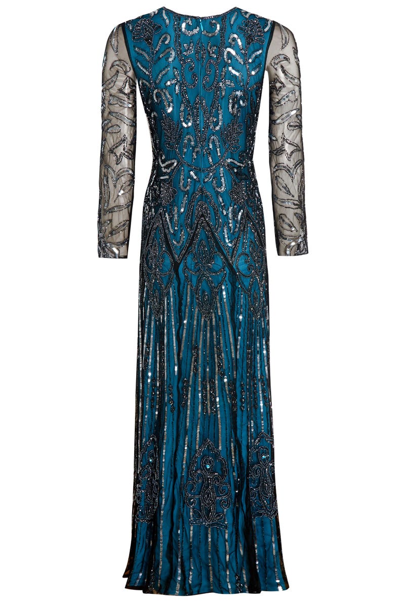 Isabella Blue 1920s Gatsby Dress – Modest Flapper Gown With Sleeves ...