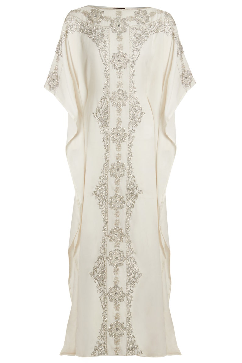 white and silver kaftan