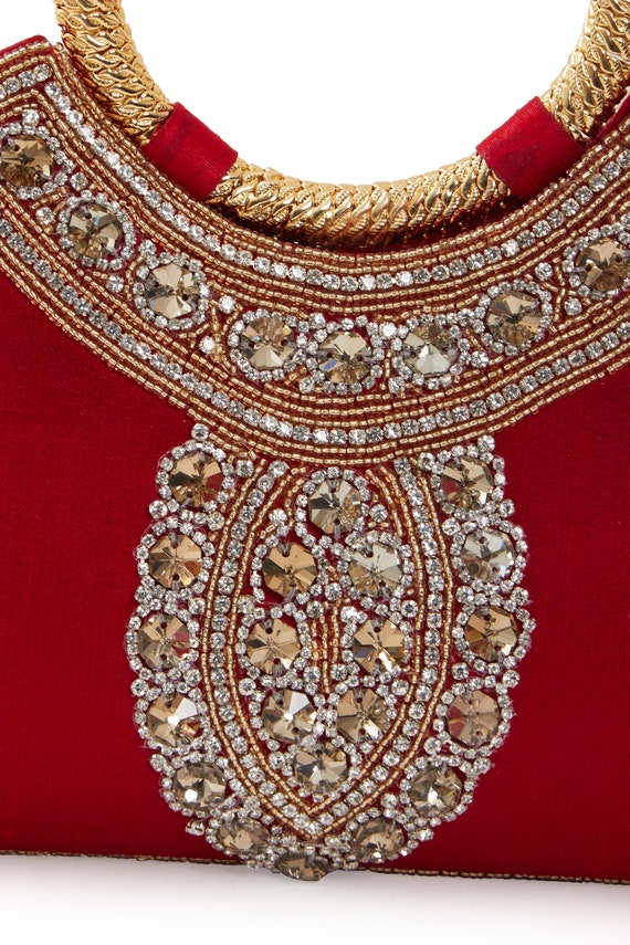 Layla Red Purse Gold Embellished Bridal Purse Bridal Wedding