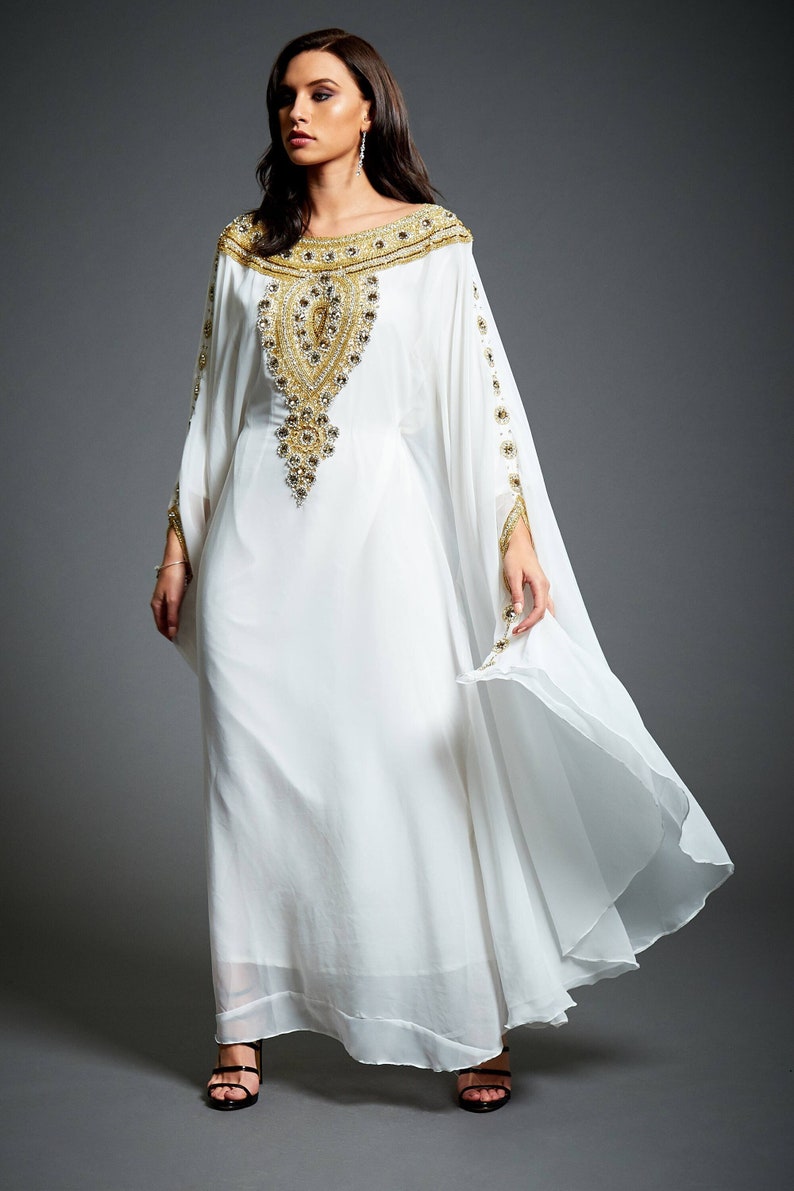 Abaya Kaftan Dress, Arabic Goddess Wedding Dress, Gold Embellished Caftan Dress, Kaftan Maxi Dress, Dubai Kaftan, Plus Size Kaftan, S-4XL image 1