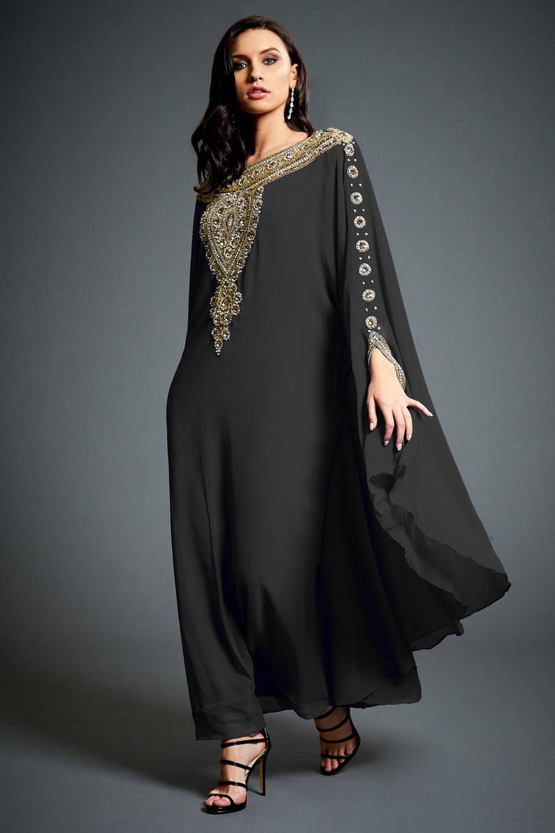 Amina Moroccan Abaya Caftan, Gold Beaded Kaftan Dress, Kaftan Maxi Dress, Dubai Kaftan, Wedding Black Evening Gown, Plus Size Robe, S-XXXXL 