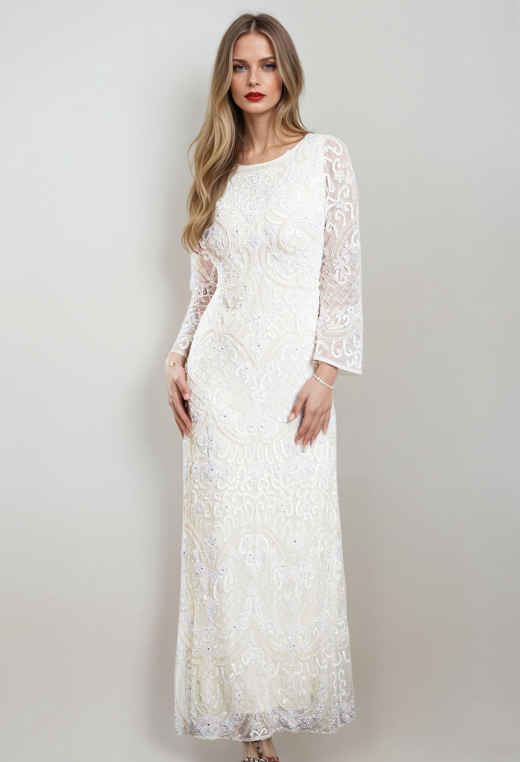 amazon formal white dresses Size 8 White Evening Dress - Femme 1970s Goddess Formal Gown main image 1