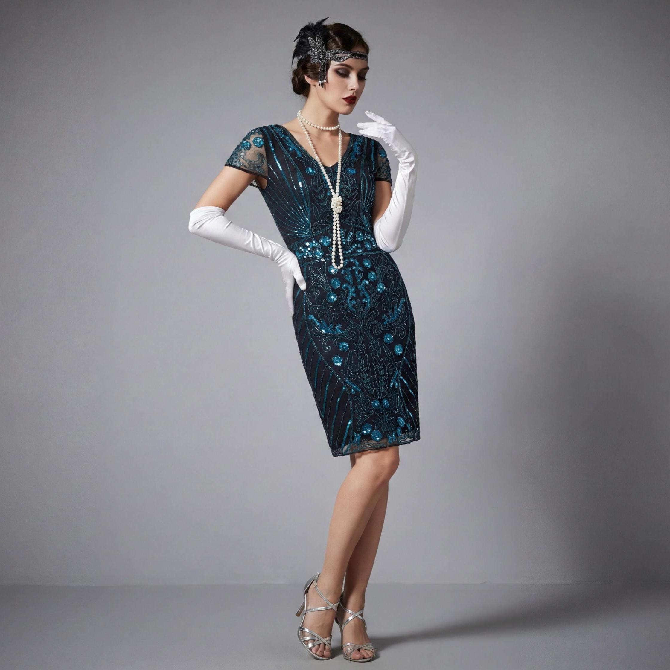 1920s dress blue Navy Beaded Flapper Party Art Deco Gatsby Wedding Guest Outfit The fabric is comfortable LOW-STOCK Figure Skating Dress Black Color:Royal Purple