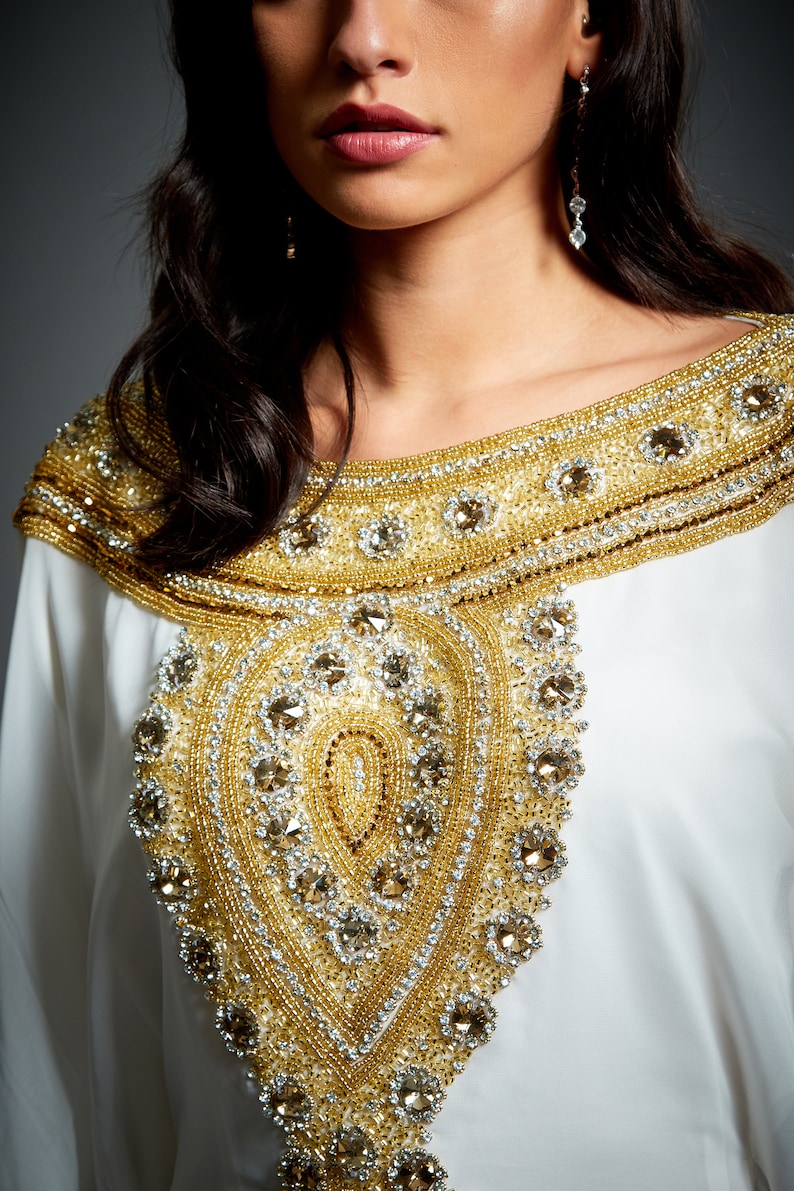 Abaya Kaftan Dress, Arabic Goddess Wedding Dress, Gold Embellished Caftan Dress, Kaftan Maxi Dress, Dubai Kaftan, Plus Size Kaftan, S-4XL image 4