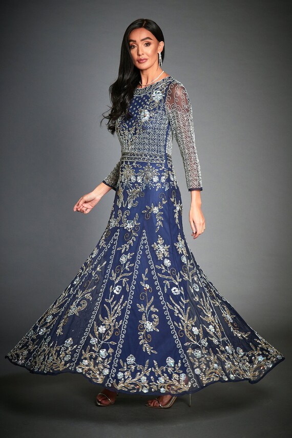 Navy long sleeve dress for clearance wedding