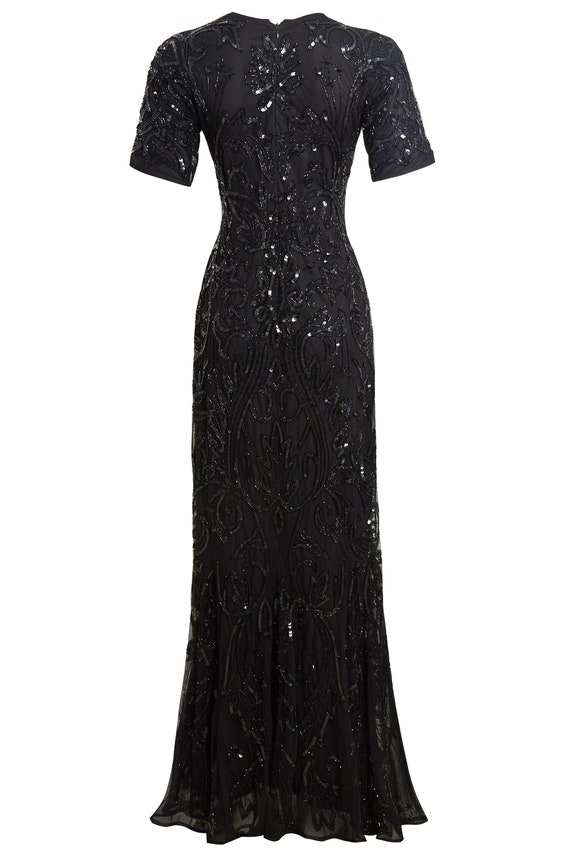 Lilly 1920s Black Gatsby Dress - Vintage Flapper Evening Gown with Sleeves | Art Deco Formal Dress | Retro Prom Gown | Wedding Guest Outfit Lilly 1920s Black Gatsby Dress - Vintage Flapper Evening Gown with Sleeves | Art Deco Formal Dress | Retro Prom Gown | Wedding Guest Outfit