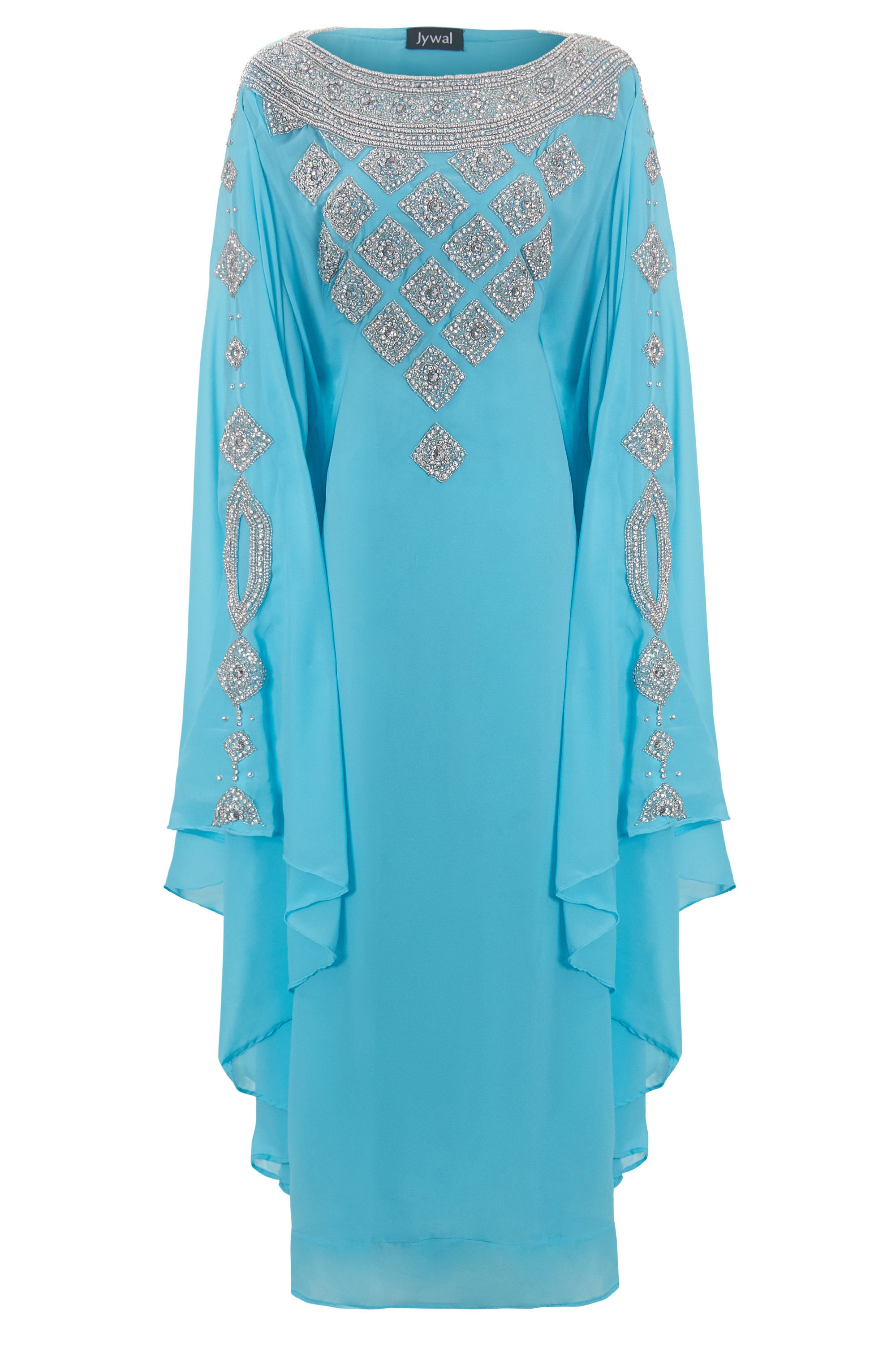 Latifa Silver Embellished Maxi Gown Turquoise Kaftan Maxi Etsy