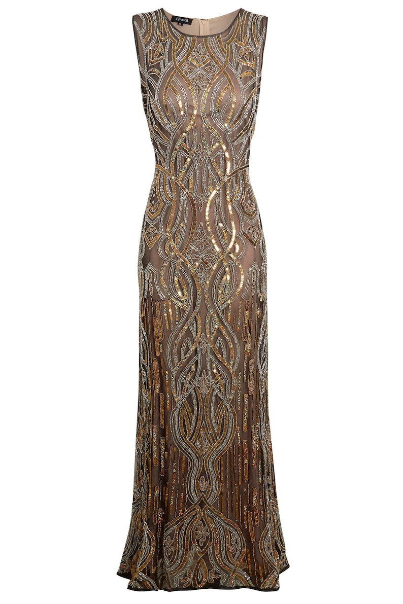 1920s Vintage Inspired Dress In Brown, Maxi Dress, Art Deco, Gatsby Wedding Dress, Downton Abbey, 1920s Cocktail Dress, 1920s Flapper Dress image 4