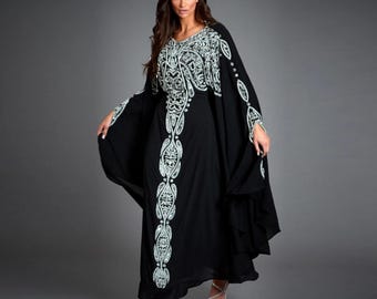 Black Embellished Kaftan Dress Flowing Maxi Luxury Evening Occasion Wear