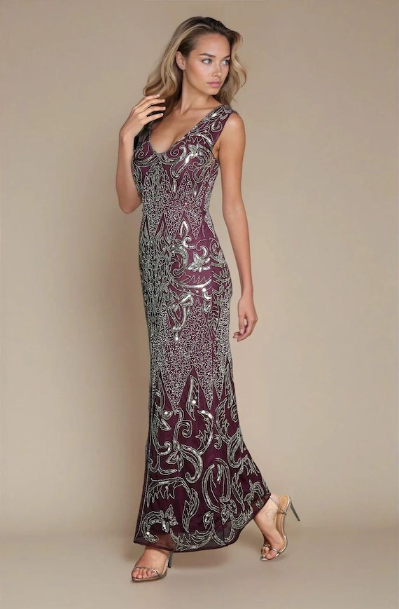 open lace back dress 1920s Cocktail Party Dress in Purple Plum – WardrobeShop main image 0
