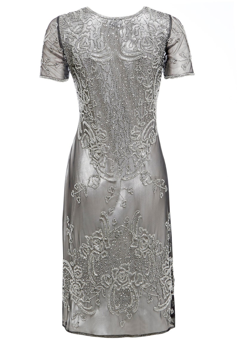 Linda Silver Beaded Dress 1920s Gatsby Inspired Short Etsy