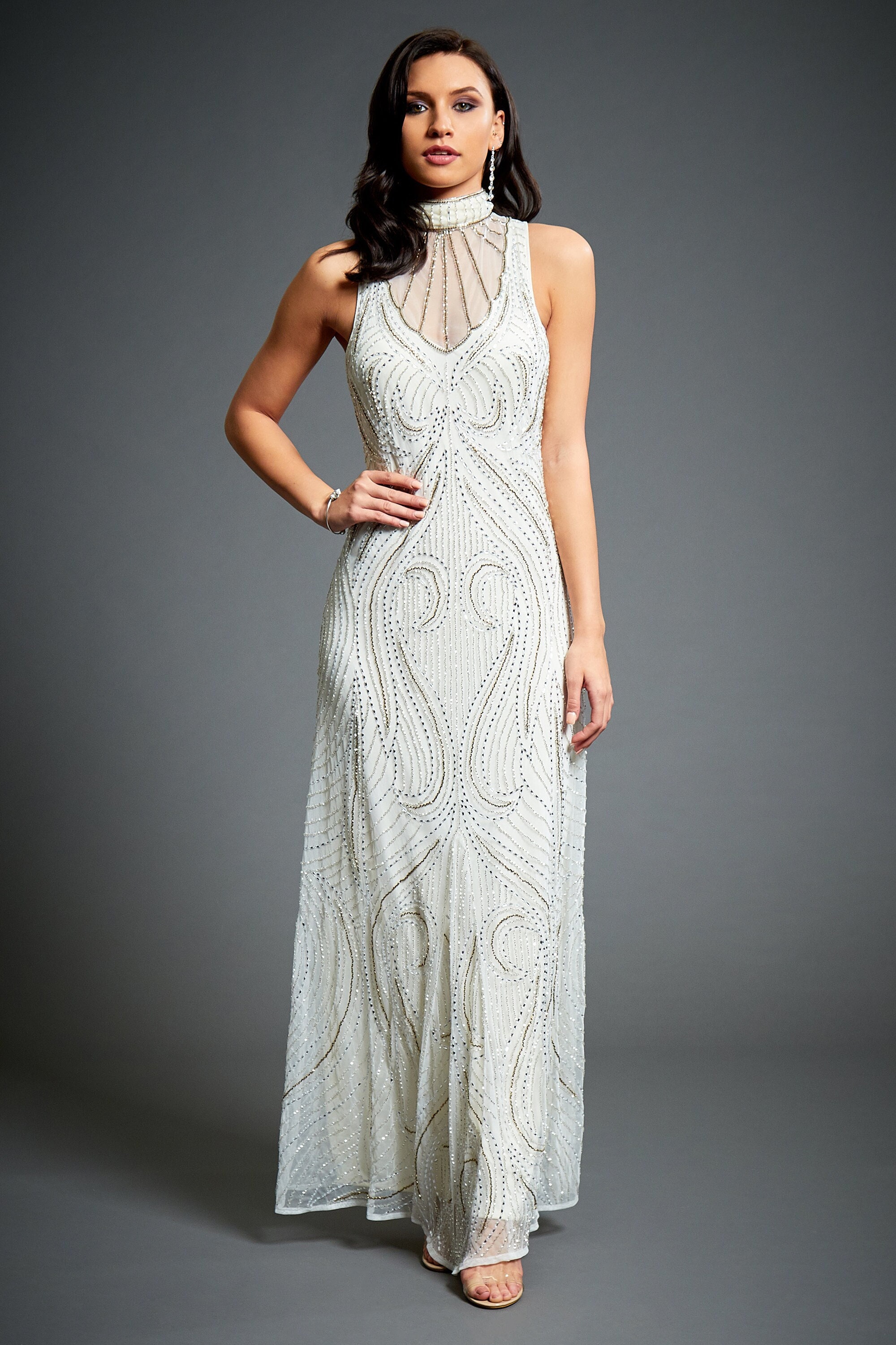 Plus Size Gatsby Wedding Dress off White Halter Maxi Dress Great