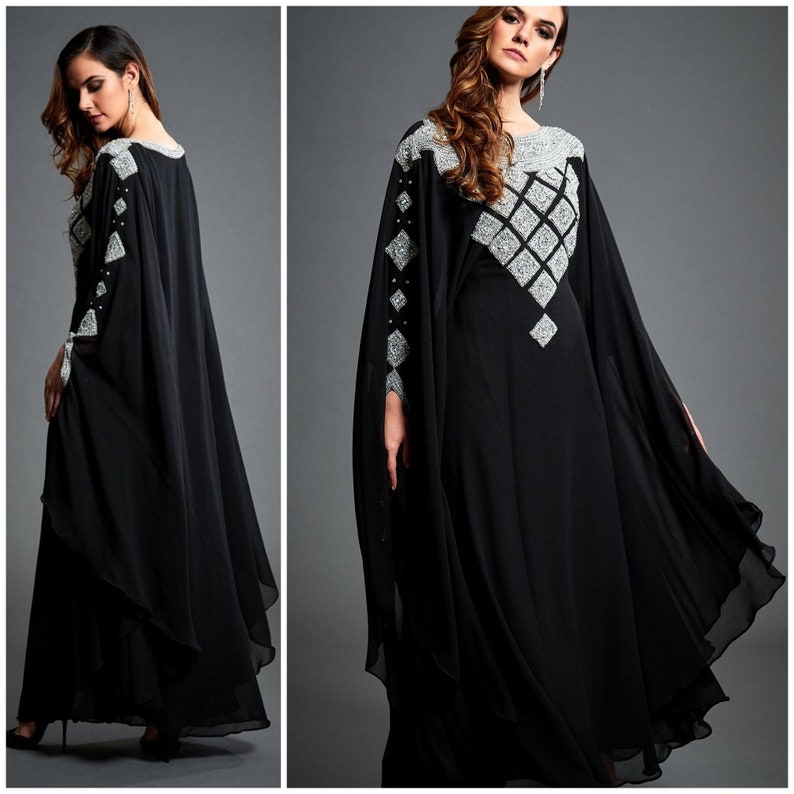 Zora Silver Embellished Caftan Black Kaftan Maxi Dress | Etsy