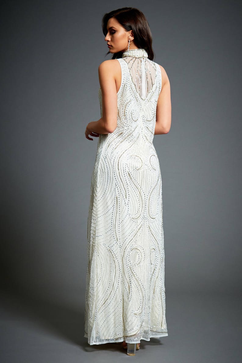 1920s Great Gatsby Dress, Off White 20s Vintage Style Wedding Dress, Downton Abbey Bridesmaid Gown, Evening Formal Gown, Charleston Flapper image 5