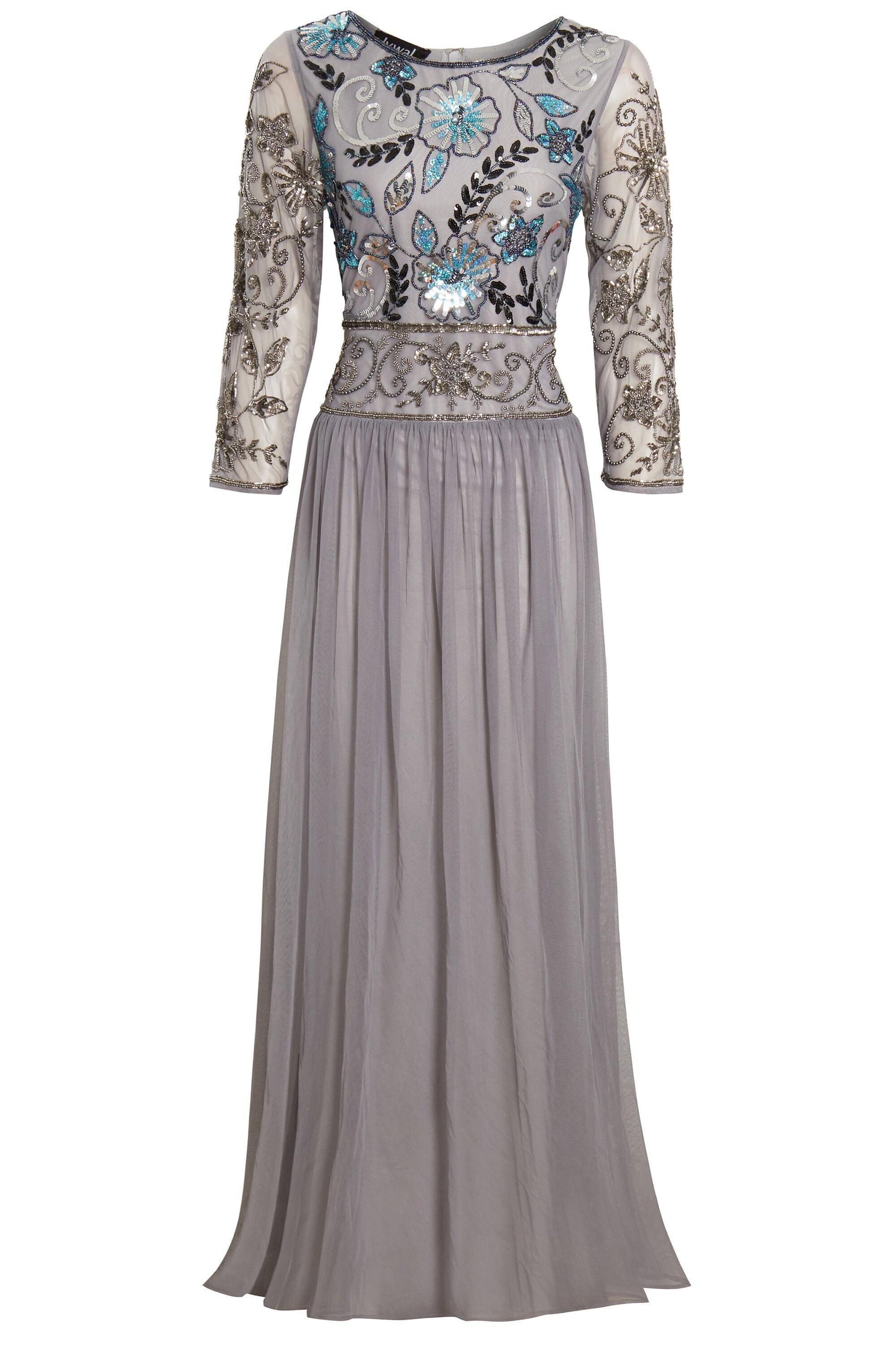 Charlotte Beaded Long Sleeve Prom Dress Dusty Grey Sheer Etsy