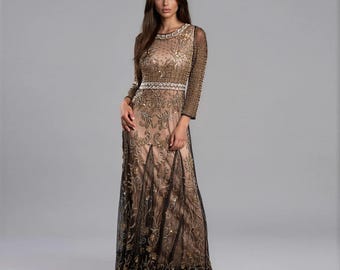 Grace Modest Wedding Dress, Long Sleeve A-Line Courthouse Bridal Gown with Beaded Sequin Detail