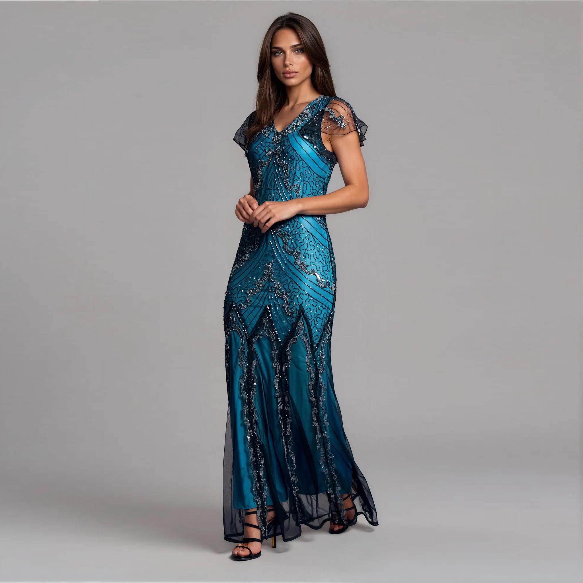 beaded evening dresses inspired by flappers Flapper Wedding Dress collection-Bridal Gold Sewing Beads - Color:White and Black Necklace sold separately