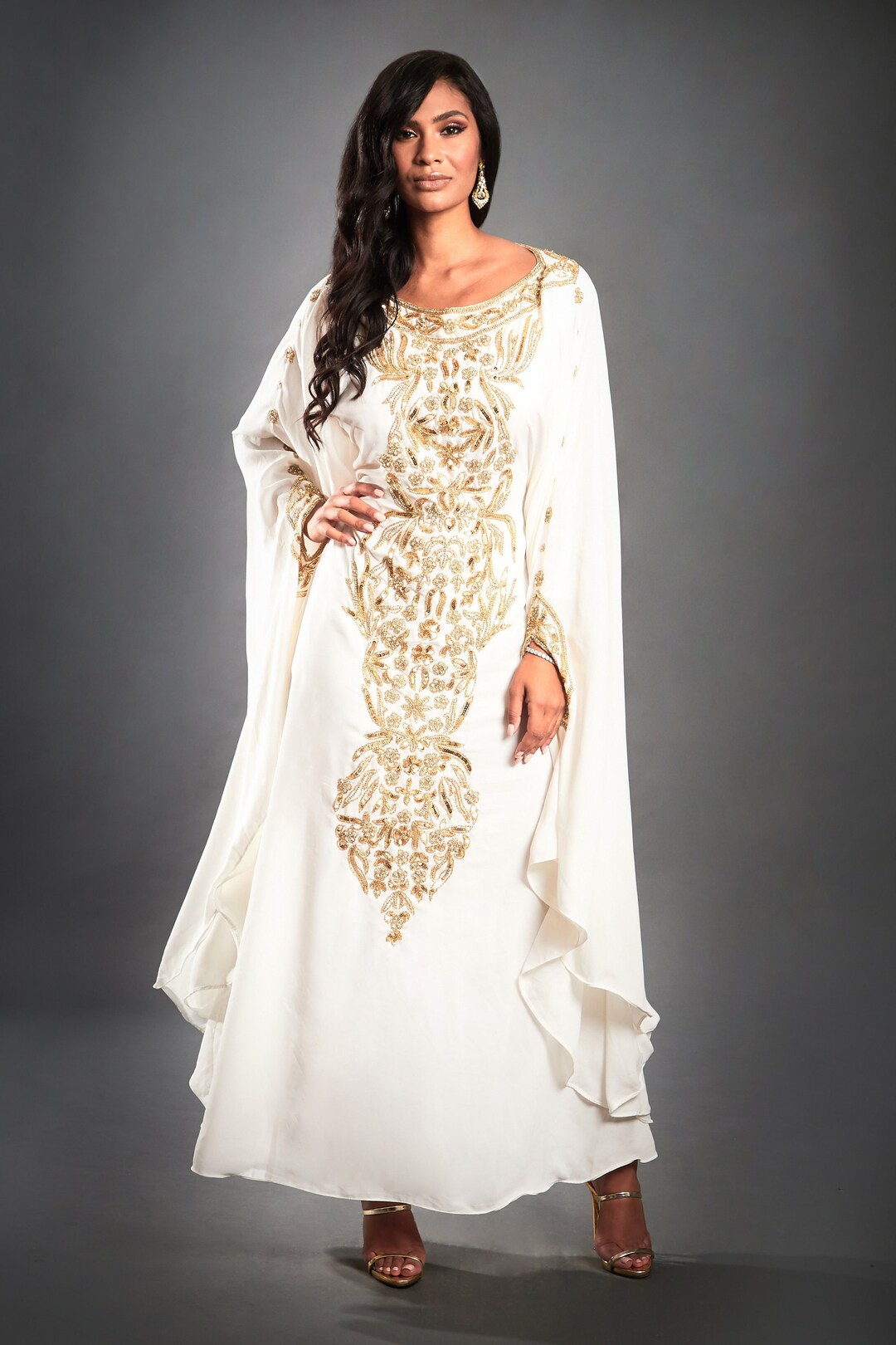 Nahla Abaya Caftan Long Gold Embellished Dress Kaftan Maxi - Etsy