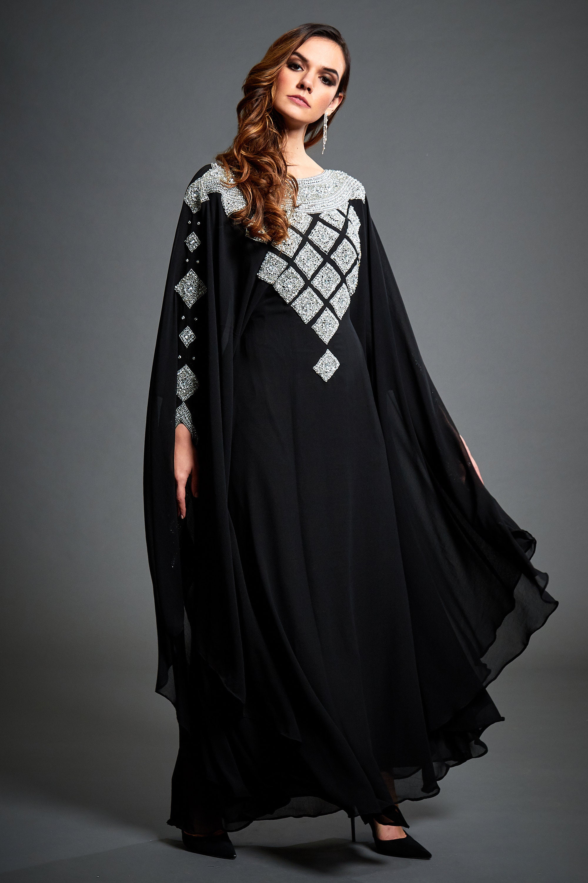 Zora Silver Embellished Caftan Black Kaftan Maxi Dress - Etsy UK