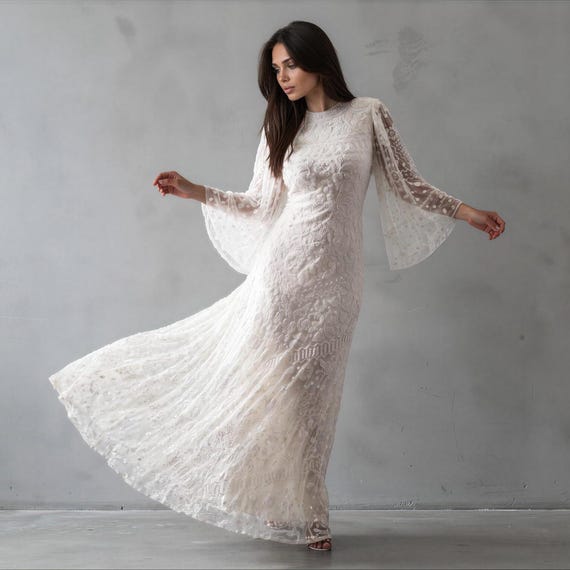 gatsby bohemian vintage wedding dresses Buy Boho Dress, off White Beaded Flared Sleeve Bridal Gown Online in India Kid Size:12M