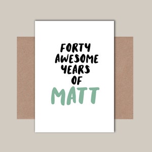 Personalised 40th Birthday Card - Friend 40th Birthday Card - Choice of colour and text