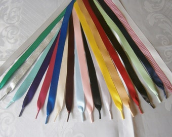Satin  Ribbon Shoelaces for Trainers,Boots, Shoes, DM's, Kickers,Tims - Aglet Ends - Many Colours -3/8" ( 10mm} width