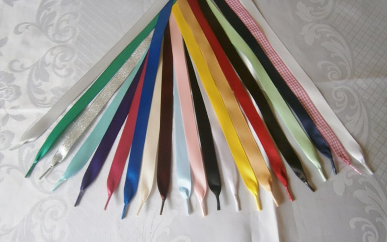 Satin  Ribbon Shoelaces for Trainers,Boots, Shoes, DM's, Kickers,Tims - Aglet Ends - Many Colours -3\/8
